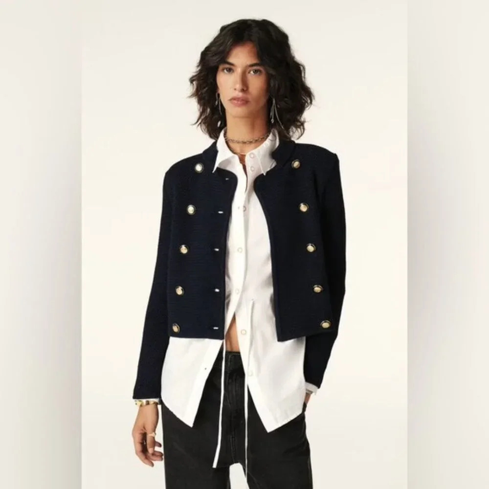 NWT Ba&sh Louman Long Sleeve Cardigan Jacket in Marine Navy Blue | size 2 / M - Picture 3 of 15